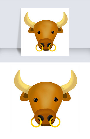 原创卡通带着鼻环的老黄牛免抠图版权可商用