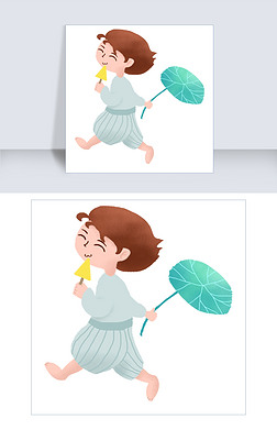 卡通脚丫图免抠元素|拿着冰棍荷叶光着脚丫的可爱女孩免抠图