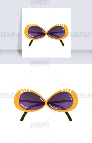 卡通手绘橙色酷炫时尚眼镜墨镜png免抠素材