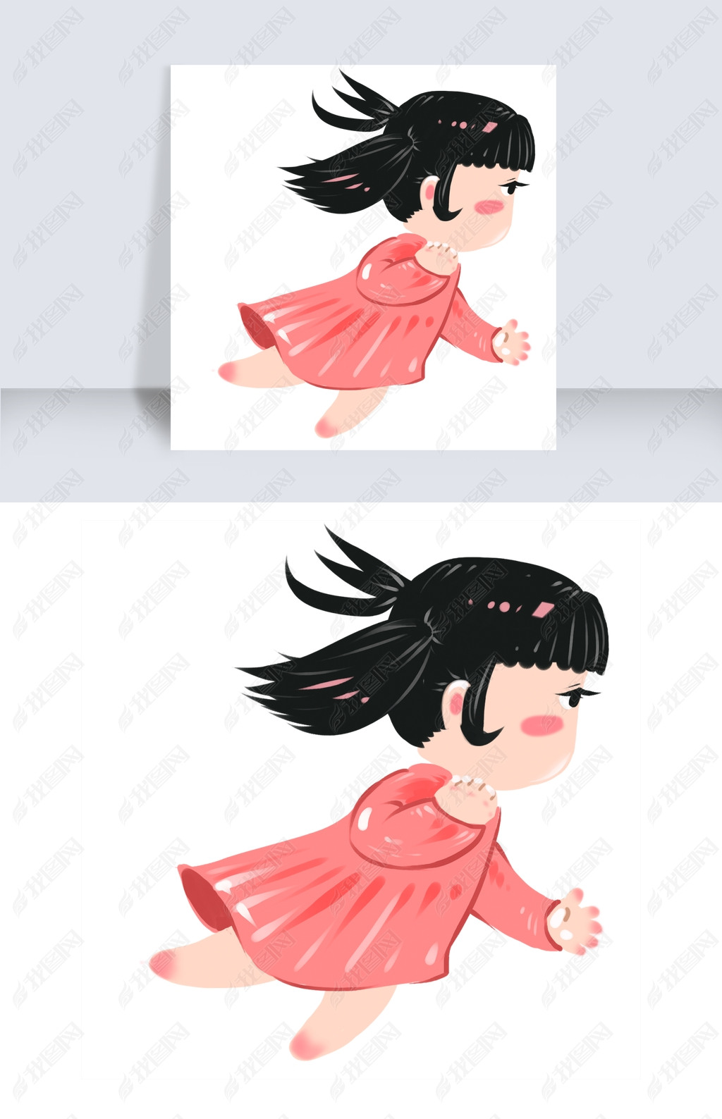 原创飞起来的红裙子小女孩免抠图版权可商用