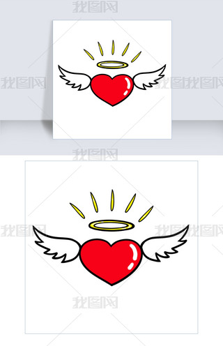 爱心翅膀手绘插画