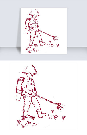 正在除草的简笔画农民免扣图