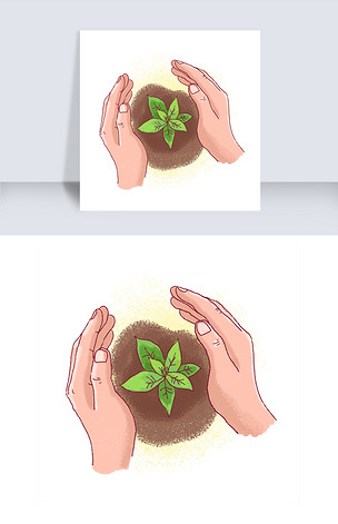 植树节手绘保护植物png免抠素材