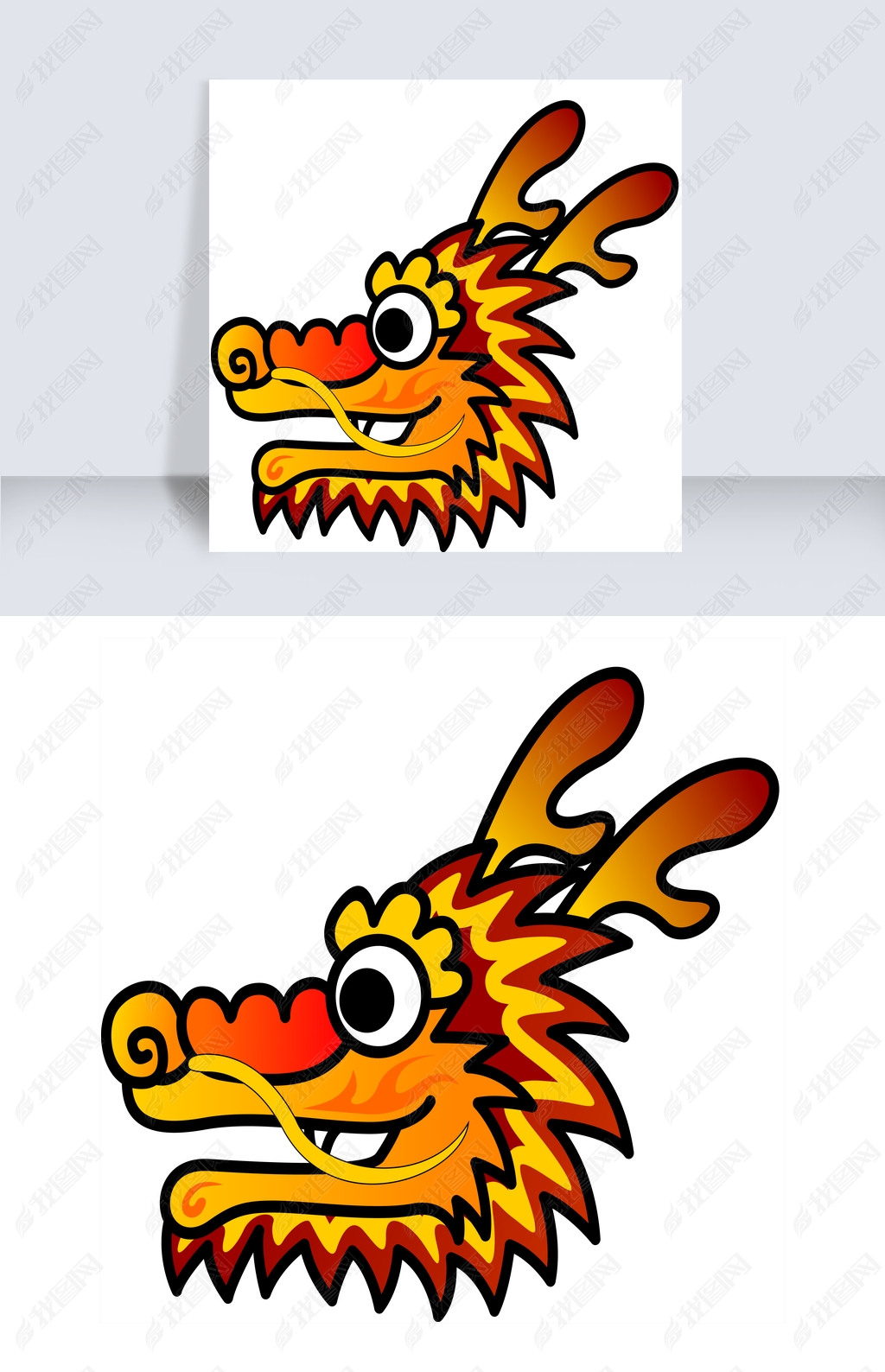 原创卡通风格传统彩色龙头装饰矢量透明png版权可商用