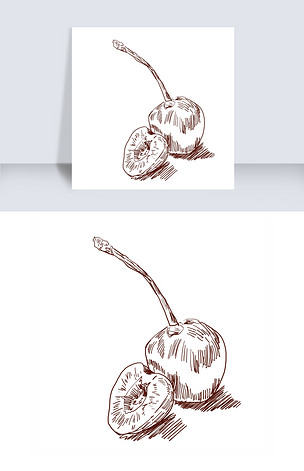 原创线描樱桃手绘插画