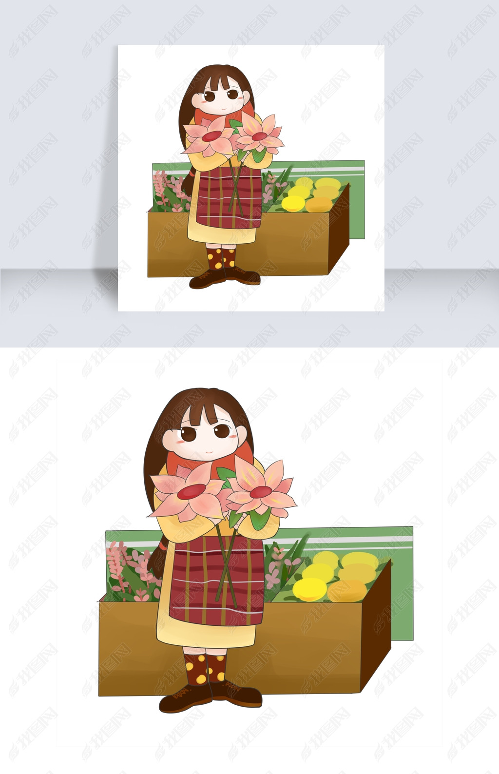 原创卖花的小姑娘插画版权可商用