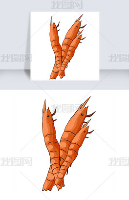 原创卡通装饰三只河虾