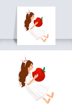 漂亮的小公主吃苹果免抠图