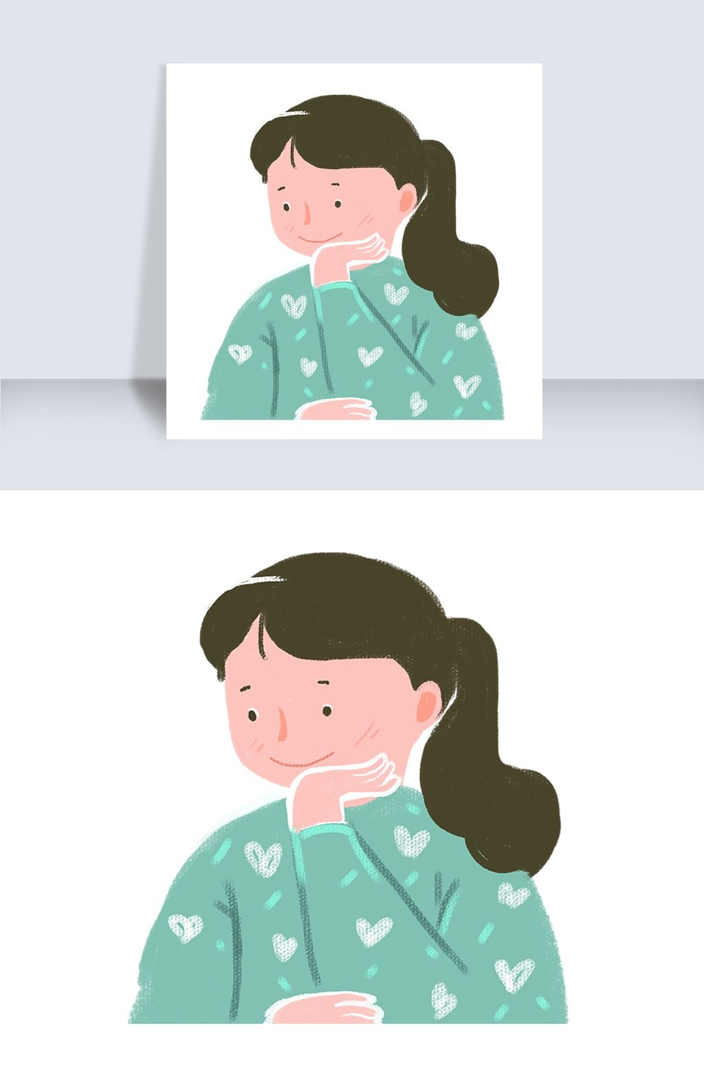 托着下巴的可爱小女生免抠图