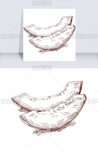 手绘线描木瓜插画