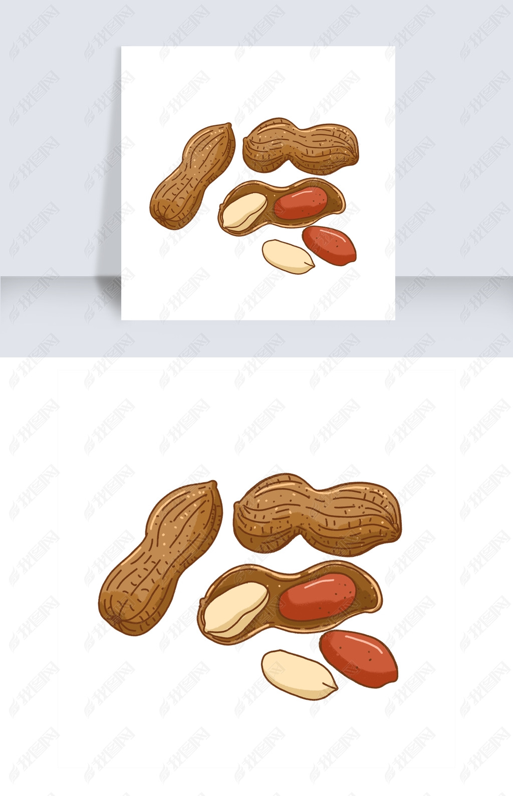 原创卡通手绘剥开的花生png免抠素材版权可商用