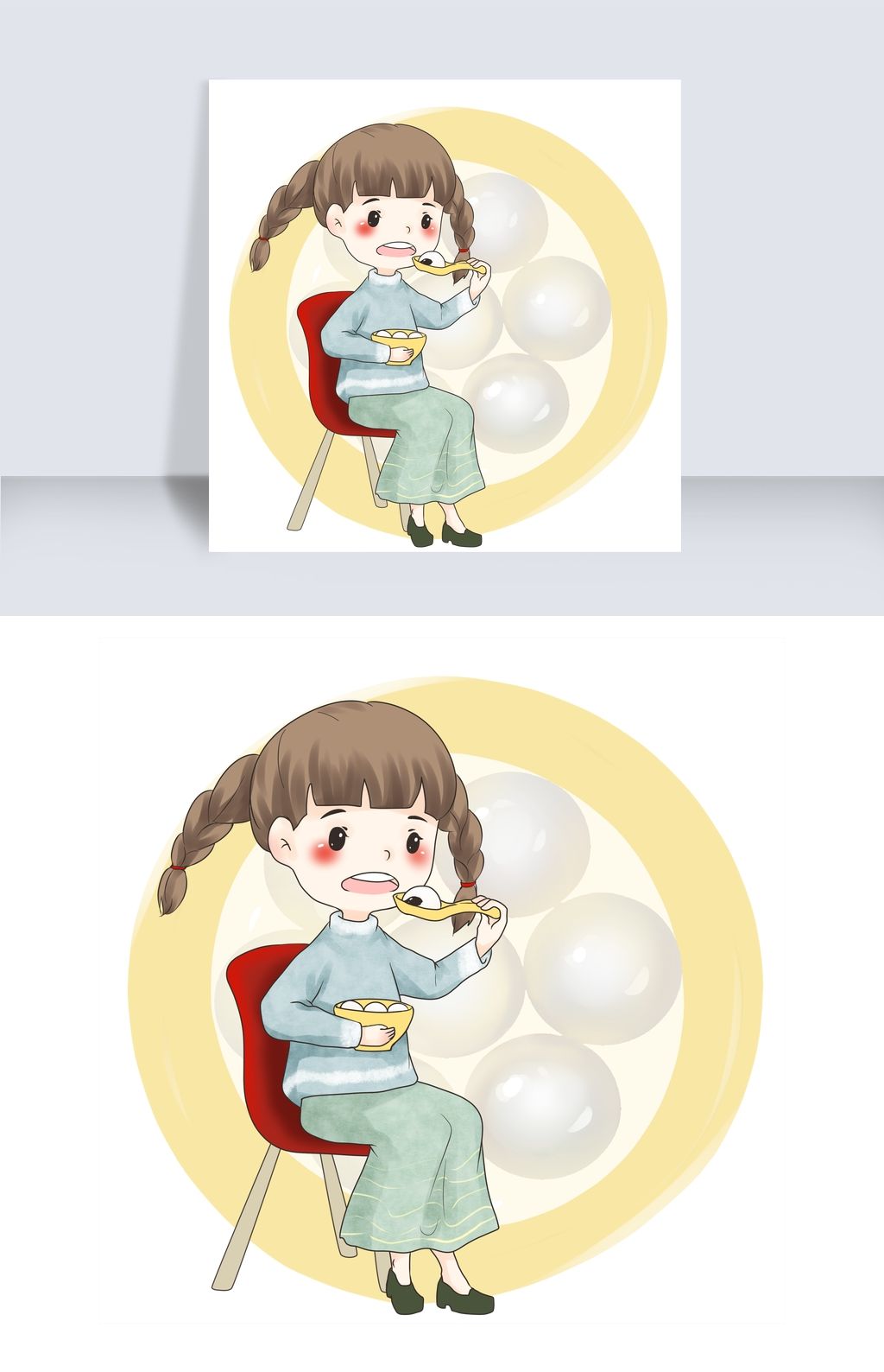 原创春分吃春卷的小女孩版权可商用