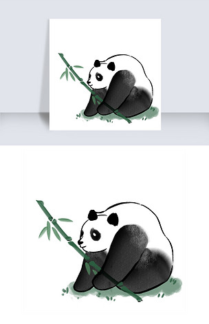 熊猫抱着竹子的手绘