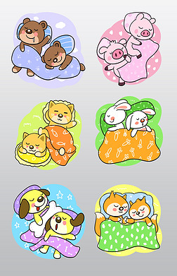 卡通世界睡眠日小动物睡觉合集png透明底