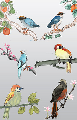 中国风古典风格花鸟矢量图套图