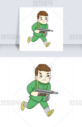 原创卡通拿着小米加步枪的士兵免抠图