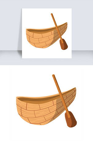 手绘木船船桨插画