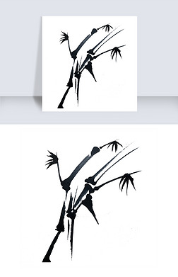 水墨黑白竹枯笔png国画简约