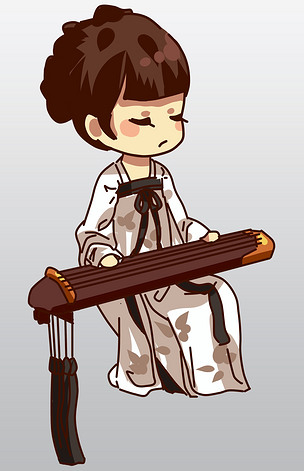 原创中国风弹古筝古风吹笛子女角色