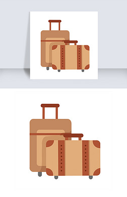 手绘拉杆箱免抠元素|手绘棕色拉杆箱插画