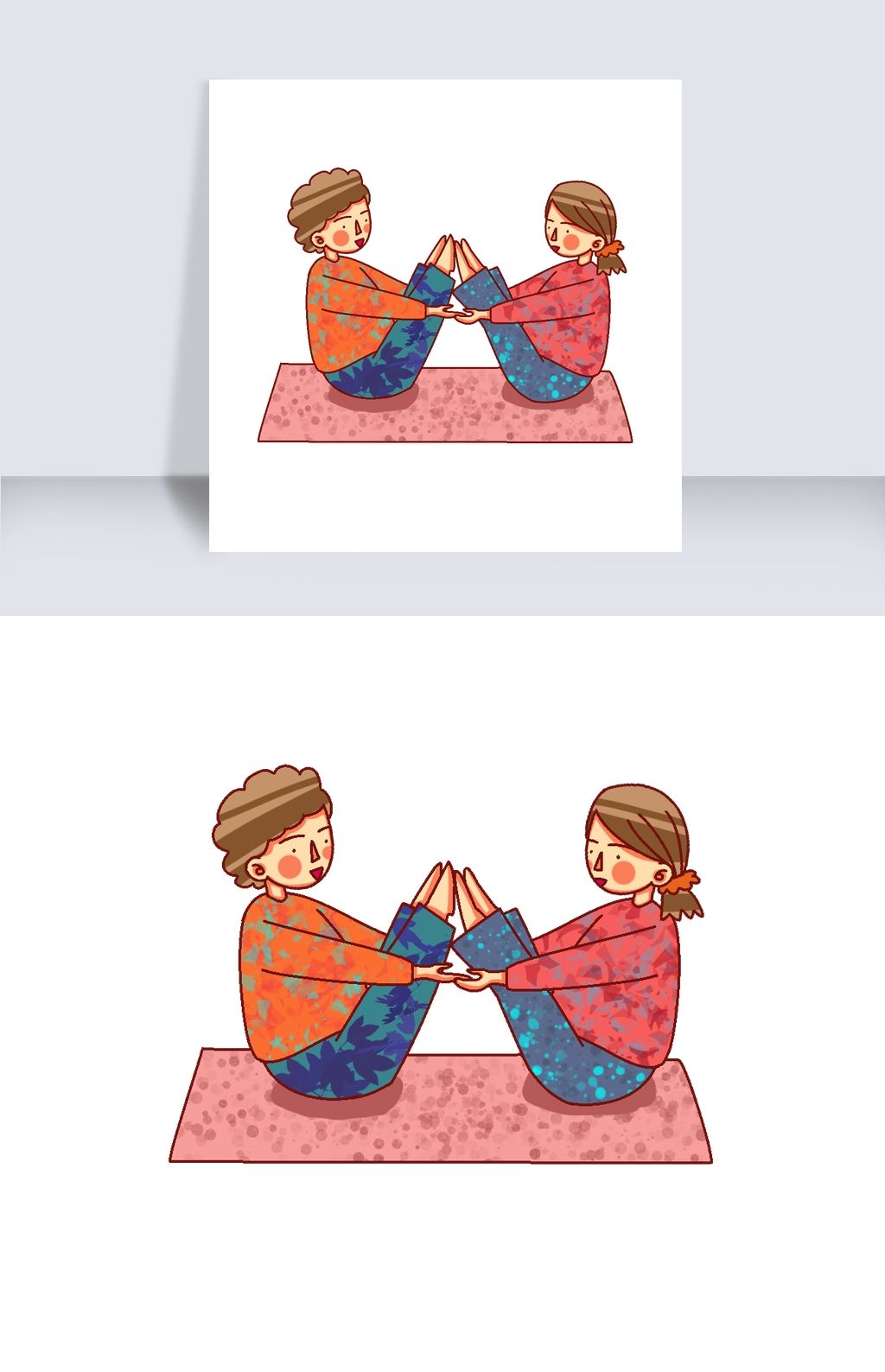 原创手绘情侣一起练习瑜伽动作版权可商用