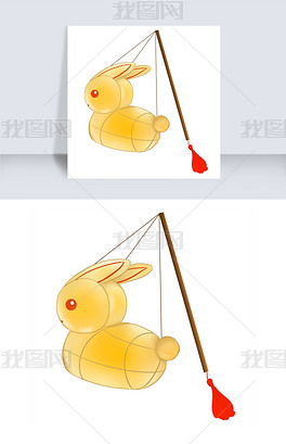 手绘黄色兔子灯插画