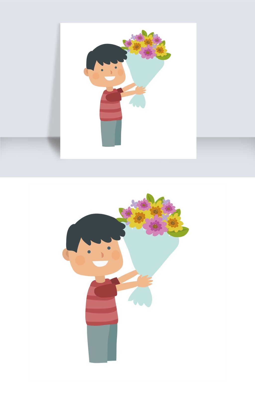 原创卡通送花的小男孩免抠图