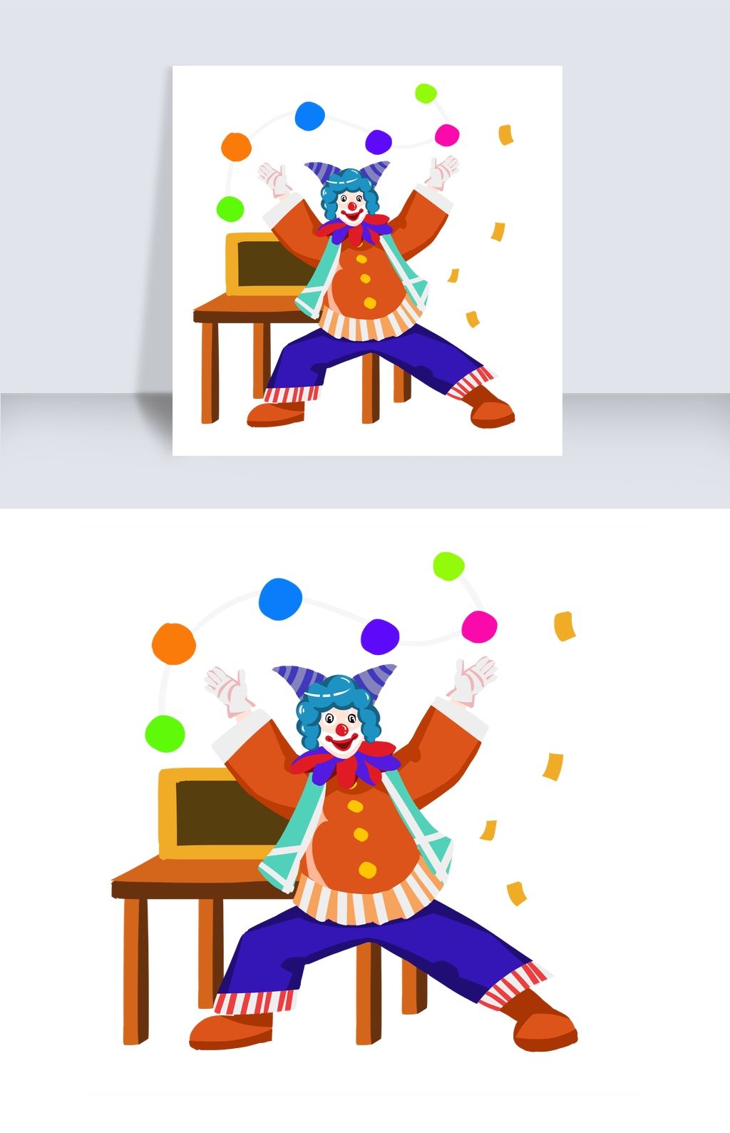 愚人节蓝发小丑表演抛球手绘人物