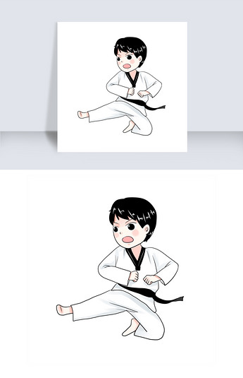 原创跆拳道手绘卡通动漫人物小男孩踢腿培训班萌q版版权可商用