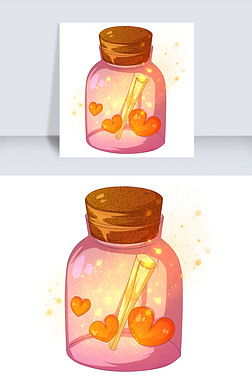 手绘心形许愿瓶插画