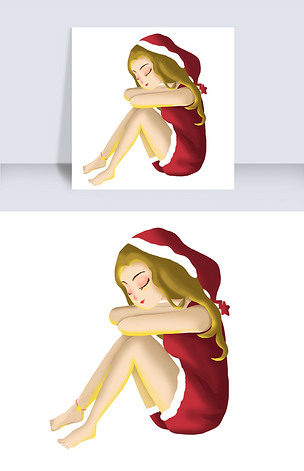 原创卡通抱着腿的小女孩免抠图版权可商用