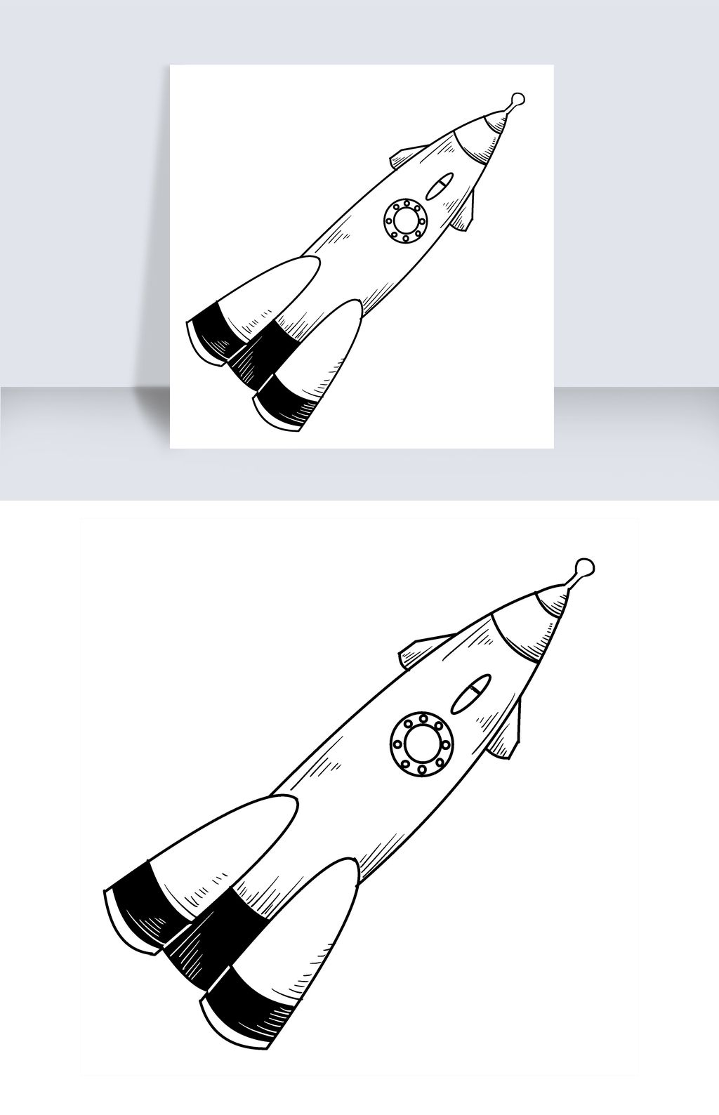 手绘线描火箭插画