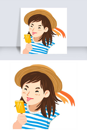 原创卡通吃冰棒的女人免抠图版权可商用