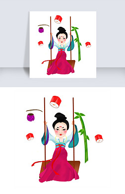 中国古代服装免抠元素|古代女孩荡秋千免抠图