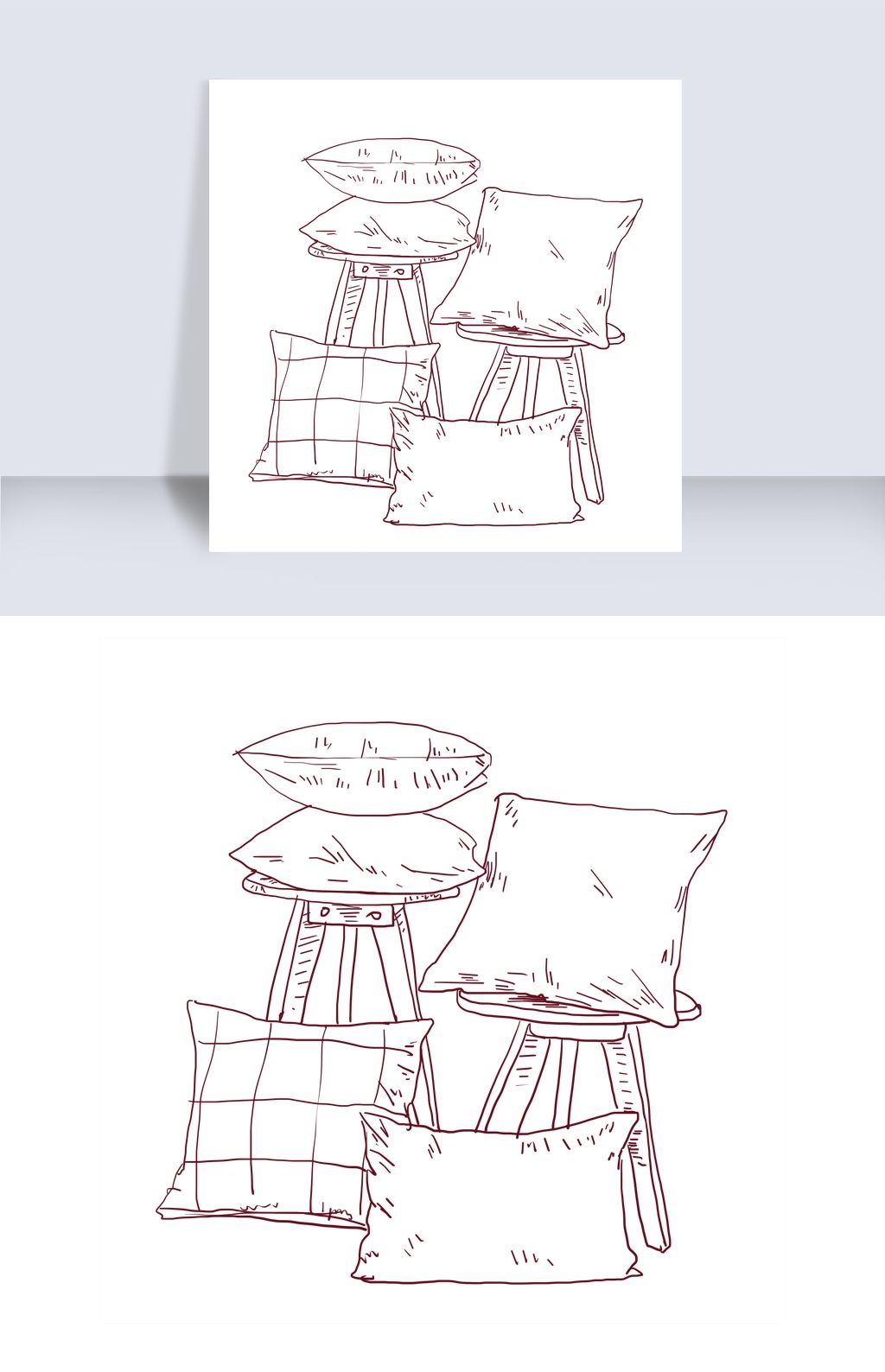 原创手绘线描枕头插画
