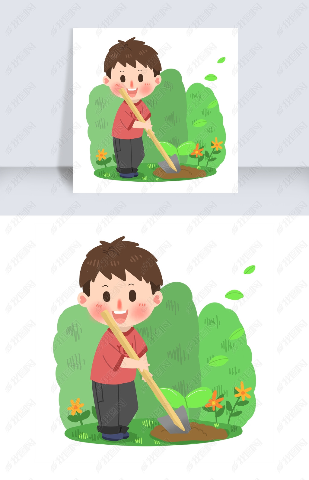 植树节卡通男生铲土png素材