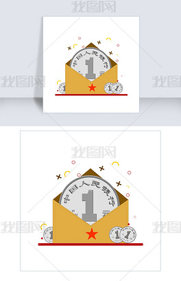 原创手绘一元人民币插画