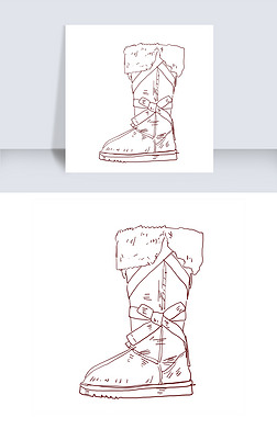 雪地靴插画免抠元素|手绘线描雪地靴插画
