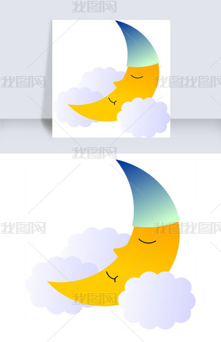 带睡帽沉睡的黄色月亮