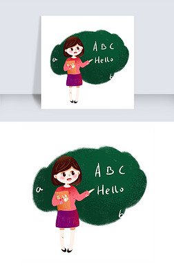 英语老师免抠元素|原创在黑板前讲课的abc英语老师