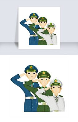 海陆空敬礼免抠元素|卡通敬礼的海陆空三军免抠图