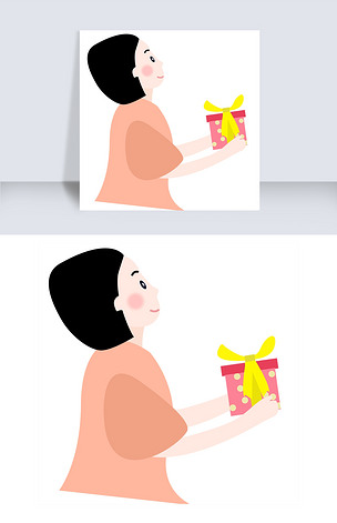 原创卡通小女孩赠送礼物免抠图