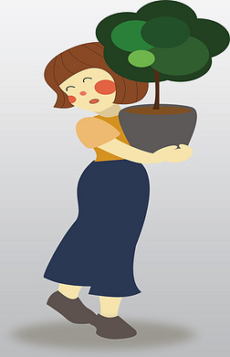 植树节可爱卡通手捧树苗小女孩