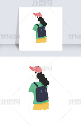 原创卡通女孩背着包包免抠图