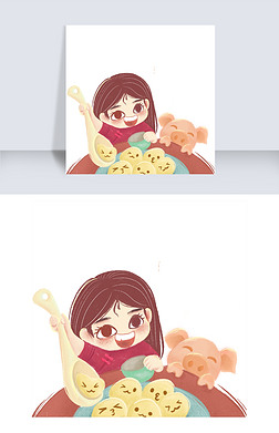 中国传统节日元宵节吃汤圆可爱女孩png图片