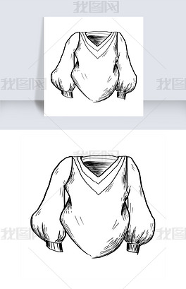 原创线描灯笼袖上衣插画