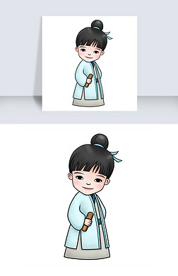 小孩简笔画免抠元素|开学季卡通读书小孩古代私塾