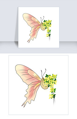 春天蝴蝶采蜜手绘插画