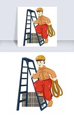 护卫爬梯子工作的维修男工人形象