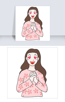 放在胸前免抠元素|犯花痴的少女免扣图